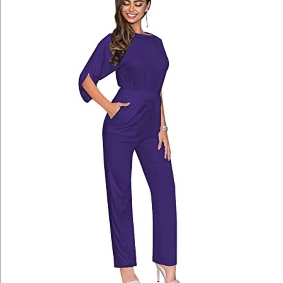 Purple KOH KOH Batwing Sleeve Casual Pantsuit Jumpsuit - - Picture 3 of 11
